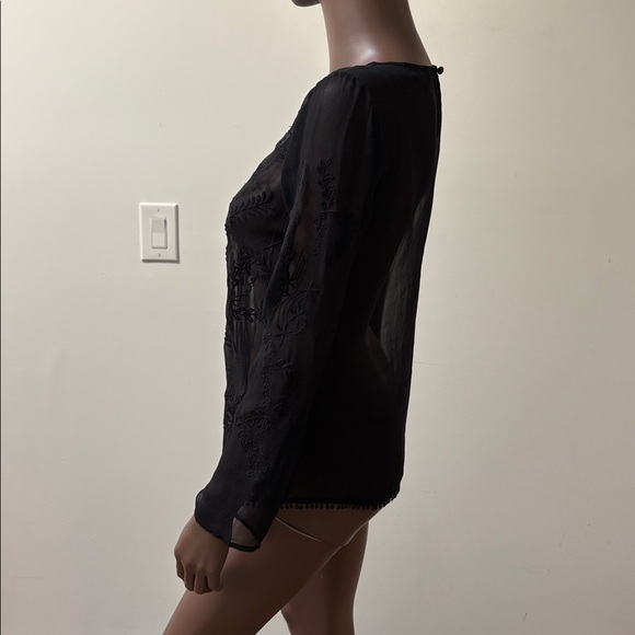 Ella Moss longsleeve blouse top shirt silk embroidered sheer black size XS - Picture 4 of 11